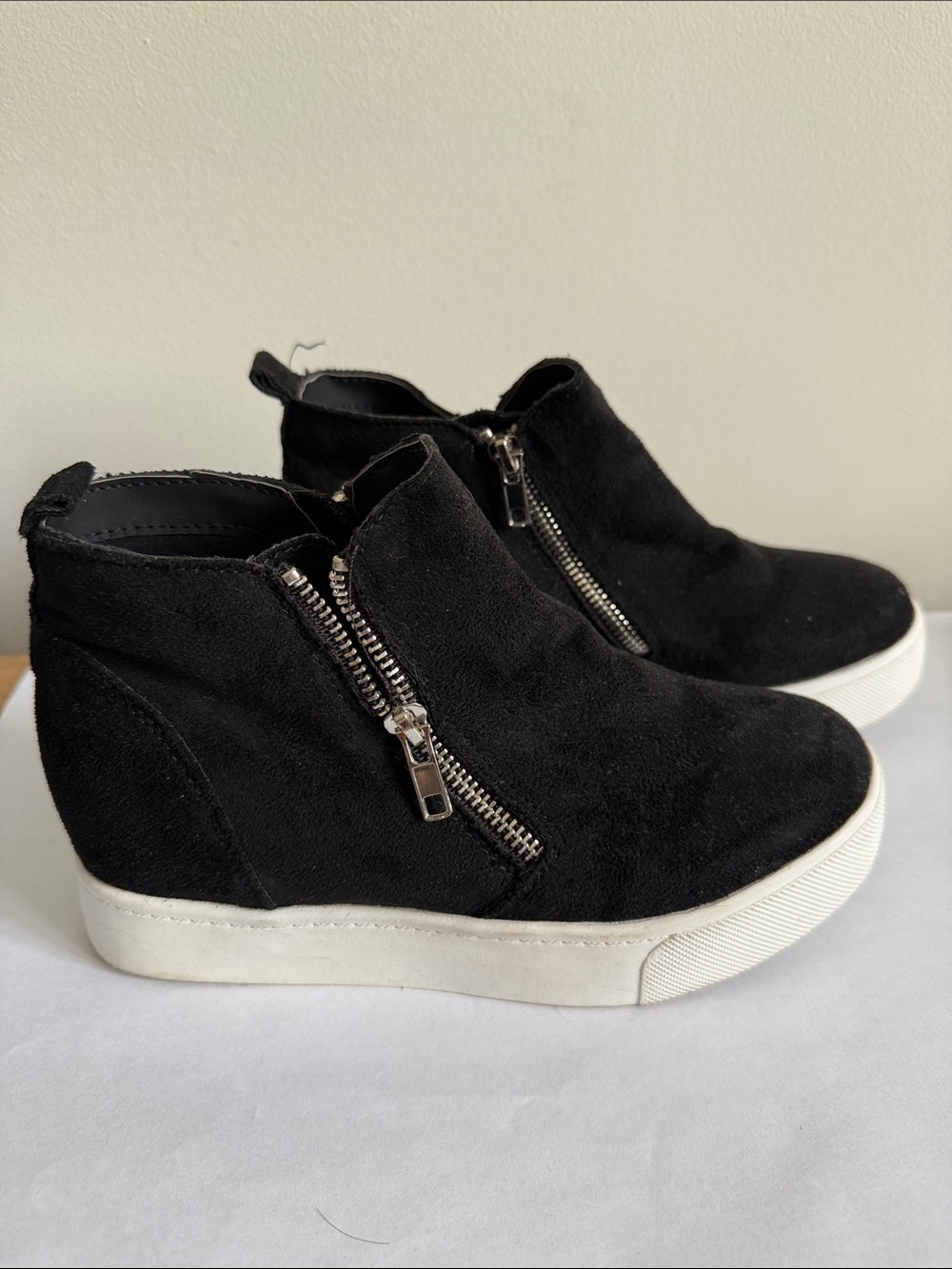 Women's Black Suede Wedge Sneaker with Side Zipper